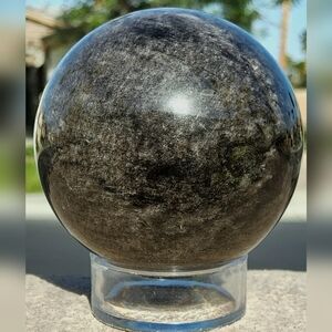 SOLD--Beautiful Chatoyant Silver Sheen Obsidian Sphere